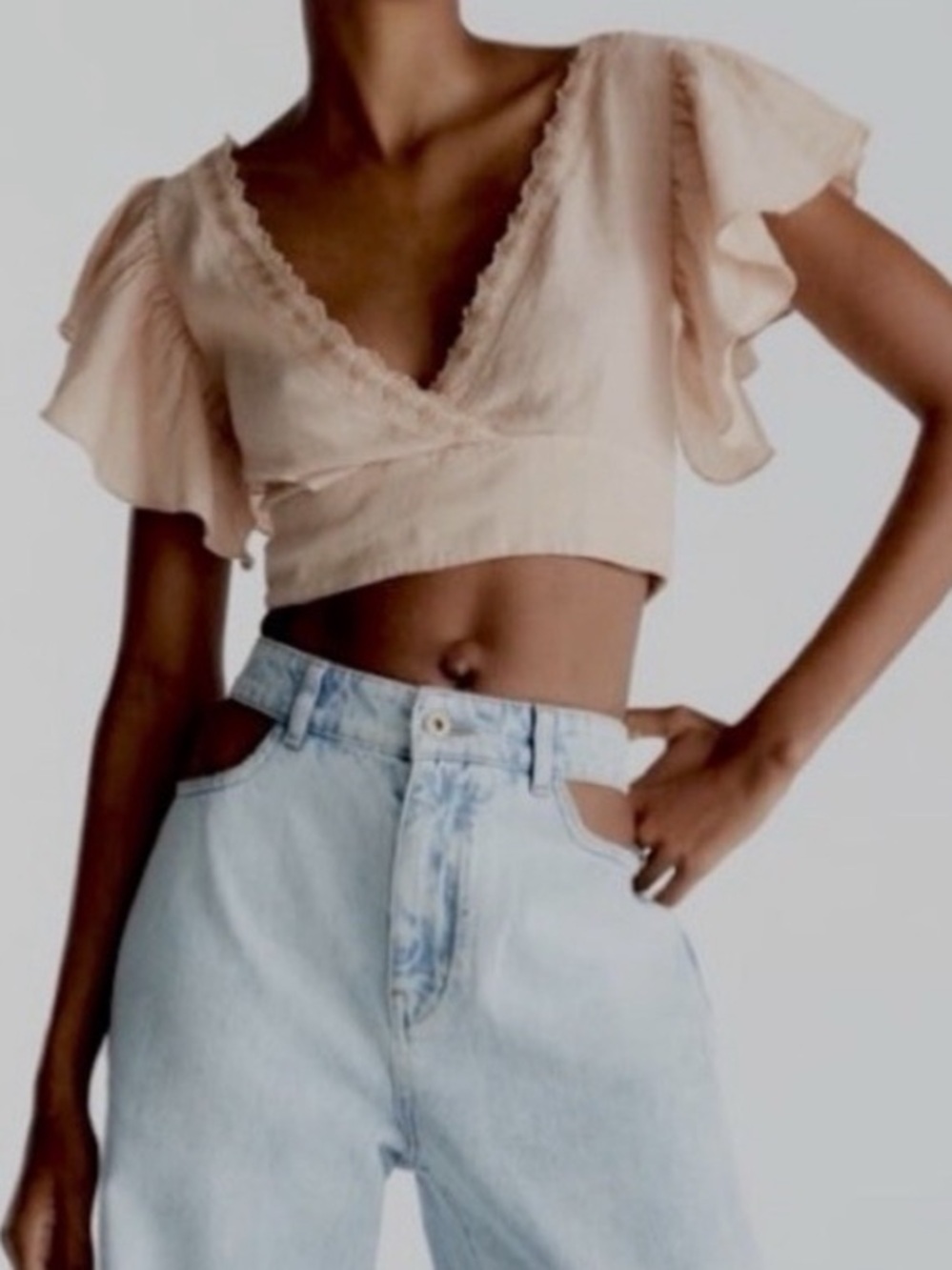 Linen Blend Lace Trim Puff Sleeve Crop Top Zara Mango One Tree Urban Outfitters